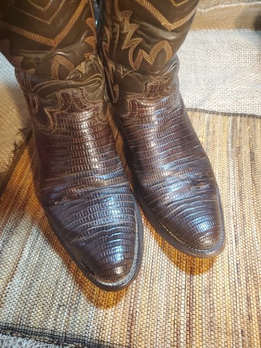 Justin Brown Lizard Leather Pointed Toe Western Boots Style 9046 Size 7 D Unisex - Picture 22 of 24
