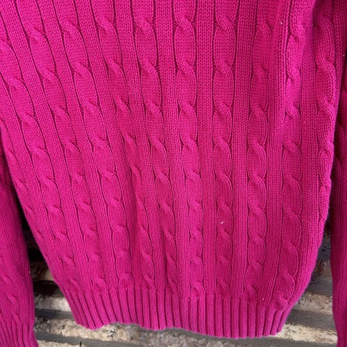 Ralph Lauren Sport Fuchsia Cable Knit 100% Cotton Turtleneck Sweater Size Medium - Picture 4 of 7