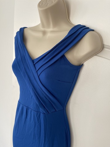 Blue S/M On/Off Shoulder Vneck Jersey Gown Formal Long Dress Mermaid Sleeveless - Picture 3 of 14
