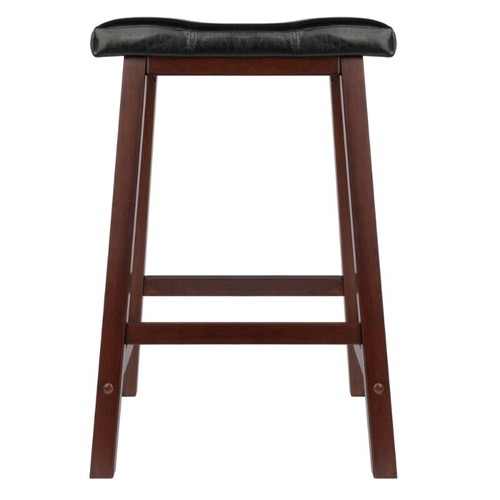 Winsome Wood Mona Cushion Saddle Seat Counter Stool, Black & Walnut - Picture 2 of 7