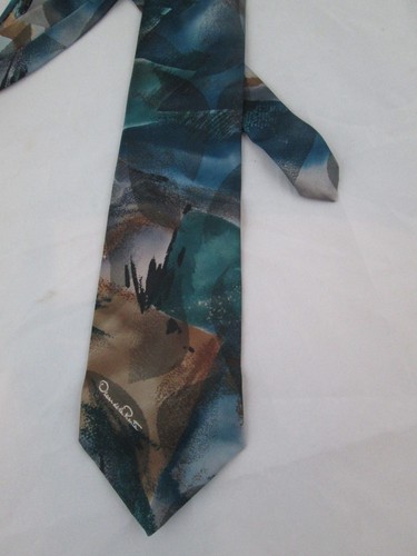 Vintage Oscar De La Renta Ugly Men's Neck Bow Tie Blue Green - Picture 1 of 3