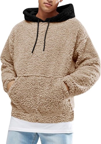 Mens Hoodie Fluffy Sherpa Hooded Jumper Fuzzy Plush various sizes & colours - Picture 47 of 54