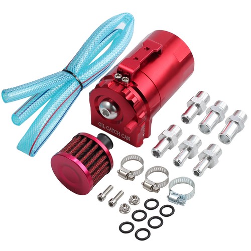 Universal Oil Catch Can Breather Baffled Petrol Filter Kit Reservoir Tank Red - Picture 2 of 12