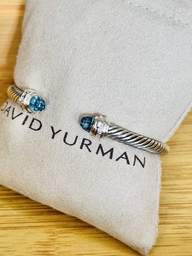 DAVID YURMAN SS BLUE TOPAZ DIAMOND CABLE PRINCESS BRACELET 5MM SIZE MEDIUM - Picture 3 of 4