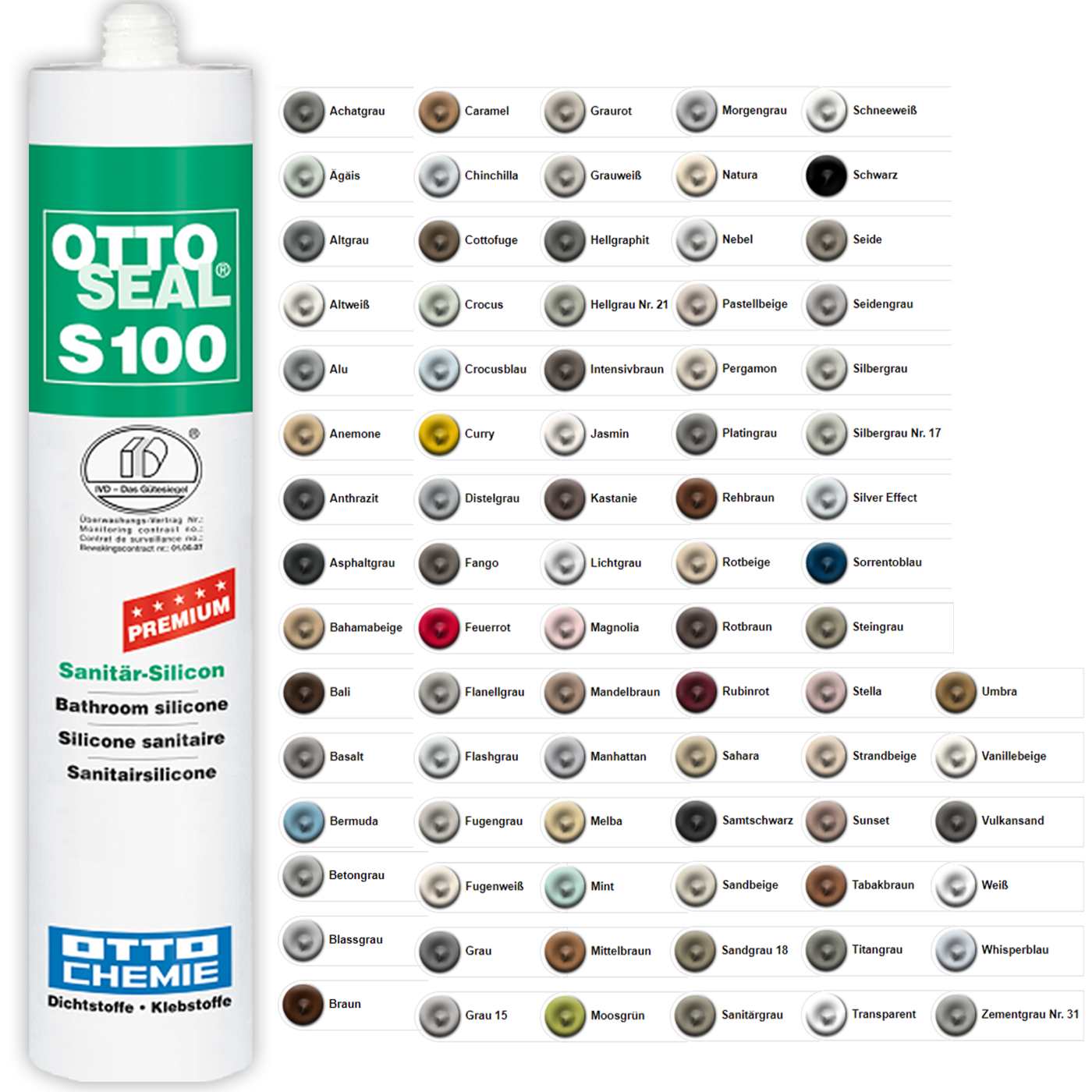 Ottoseal S100 300 ml Kartusche Silikon ALLE Farben Bad Sanitär ...