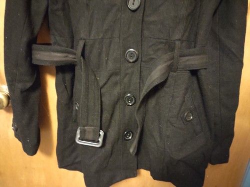 VANITY WOMEN WINTER COAT Size- XL Black Belted Button Up - Picture 2 of 5