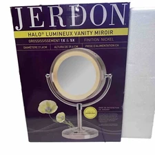 JERDON 6” Diam. Vanity Mirror 1X & 10X Magnification Nickel Swivels 360 Degrees