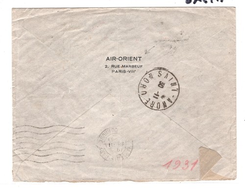 France Cols INDOCHINA Air Mail Cover Saigon Saint Andre AIR ORIENT 1931 MA928 - Picture 6 of 14