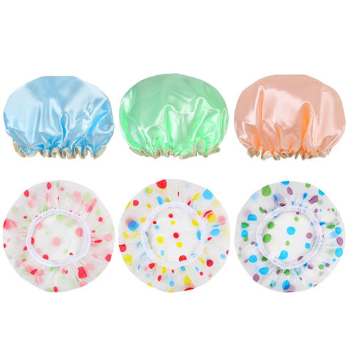 6 PCS Shower Cap Reusable Waterproof Double, PEVA Plastics Shower Caps for Women - Picture 11 of 12