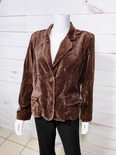 White Stag Womens Velour Jacket Size L Brown Buttons Pockets Lined 100% Cotton - Picture 3 of 7
