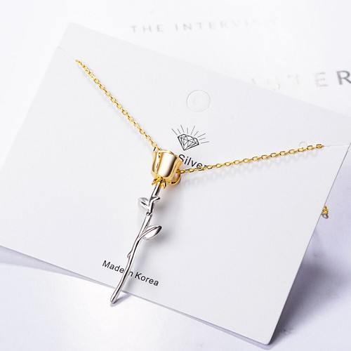 Rose Stem Necklace 18K Gold Plated on 925 Sterling Silver Belle Beauty & Beast - Foto 7 di 11