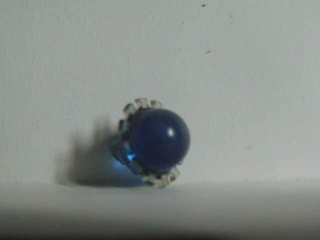 Antique Blue Clear Celluloid Ball in Art Deco Petal Base Vintage Button