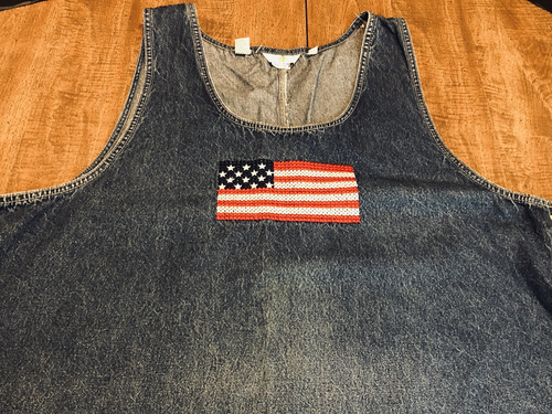 Abito Maxi Maglione Vintage Denim 3X Bandiera Ricamata USA Patriottica Insegnante Modesto - Foto 3 di 19