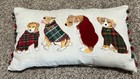 Pier 1 Imports Plaid Tidings Christmas Embroidered Dogs In Coats Lumbar Pillow