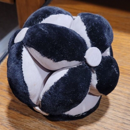 Vintage Black Velvet/Cream Cloth Puzzle Ball Pin Cushion