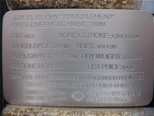 1.4 -OZ.999 PURE SILVER 1936 EL 61/ KNUCKLEHEAD HARLEY 75TH ANNIV STURGIS + GOLD - Picture 8 of 11