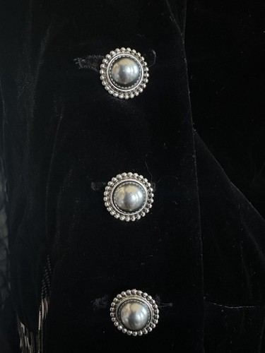 Vtg Dorothy Schoelen Black Velour Silk Beaded Tassels Sheer Sleeves Jacket Sz L - Picture 9 of 15