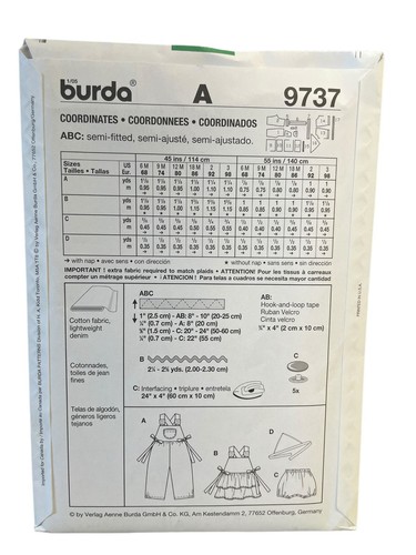 Burda Sewing Pattern 9737 Toddler Romper Jumper Dress Panties Handkerchief 6M-3 - Picture 2 of 2