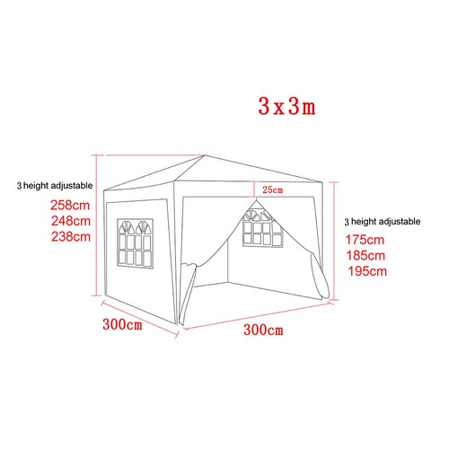 New 3m x 3m Waterproof Pop Up Gazebo Garden Wedding Party Canopy Tent with Sides - Picture 21 of 73