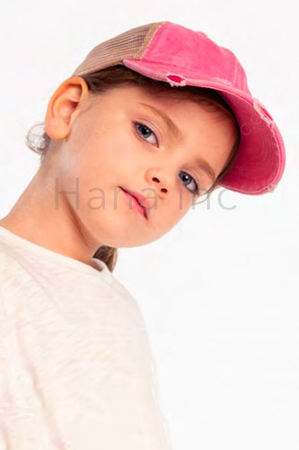 C.C Kids Children Girl Washed Denim Ponytail Messy Bun Tucker Baseball Cap Hat - Picture 5 of 35
