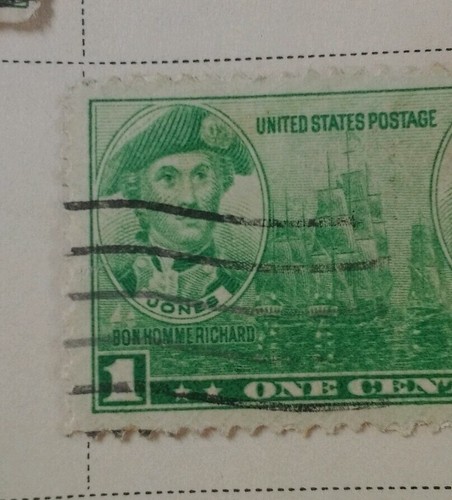 John Paul Jones War Ship 1 Cent Stamp US Postage Green Rare Barry Richard Navy - Picture 3 of 4