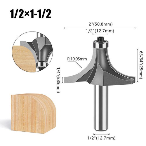 3.2mm-38mm Radius Round Over Edge Forming Router Bit 1/2" Shank Cutter Ø19-89mm - Picture 22 of 30