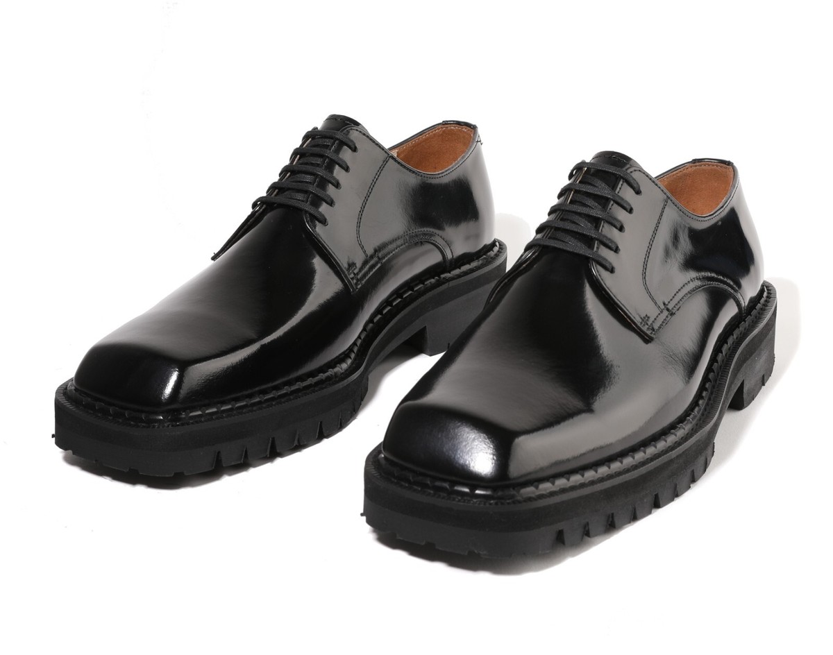 Firenze Atelier Men's Black Leather Square Toe Oxford Derby Shoes