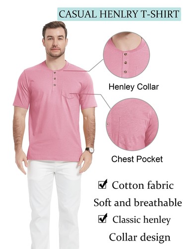 Suéter Henley de 3 Botones para Hombre Calce Regular Ligero Camiseta Prendas para el torso Informal de Verano - Imagen 41 de 107