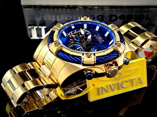 New Invicta Men's BOLT 52mm Chronograph Quartz Gold Blue SS Bracelet Watch - Picture 5 of 7