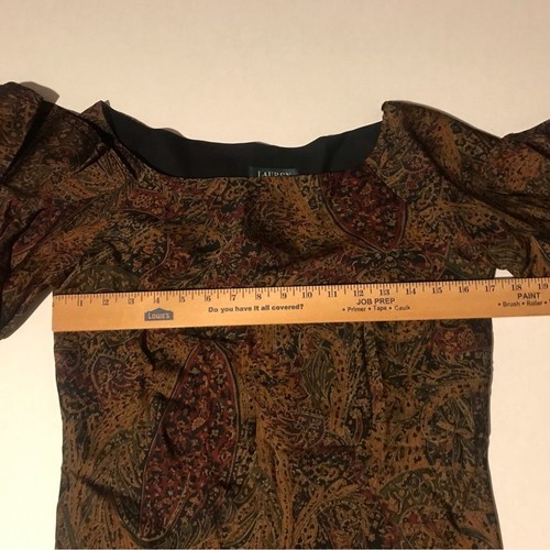 VTG Lauren Ralph Lauren Fairy Silk Paisley Bell Sleeve Dress Small Brown Forest - Picture 14 of 16