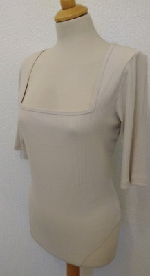 MARKS & SPENCER ROSIE LADIES THONG BODY SUIT SIZE LARGE RIBBED STRETCH  BEIGE