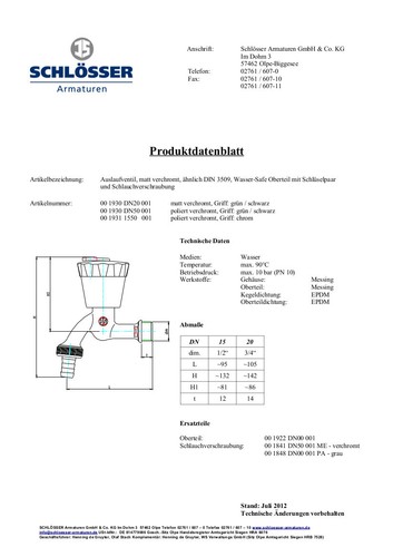 Schlösser Wasser Safe DN 20 Wasserhahn abschliessbar Schlüssel Schlauchver. grün - Bild 2 von 2