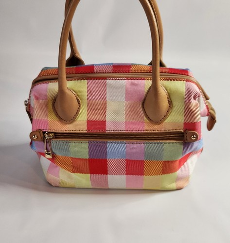 LIZ CLAIBORNE NEW YORK Satchel Purse Canvas Colorblock Plaid - Picture 5 of 18
