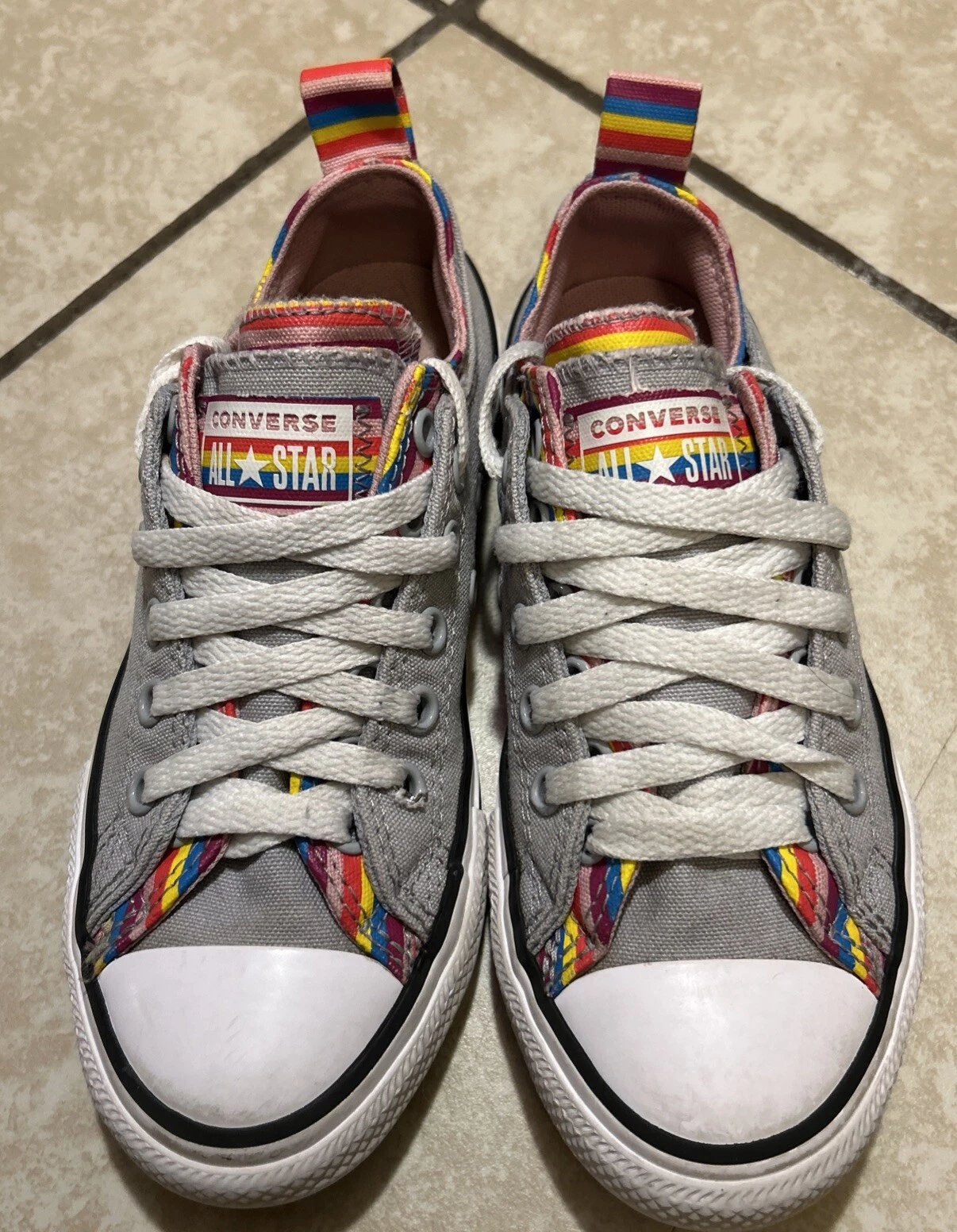 Sneakers Converse All Star Wolf grigio righe arcobaleno moda bambina taglia 1