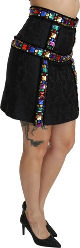 DOLCE & GABBANA Skirt Black Crystal Embellished High Waist IT38/US4/XS RRP $2600 - Picture 2 of 10