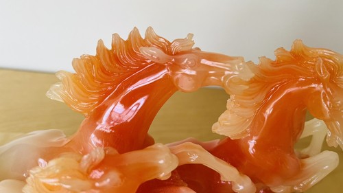 Chinese jade? resin? horses figurine statue salmon pink green. - Picture 22 of 23