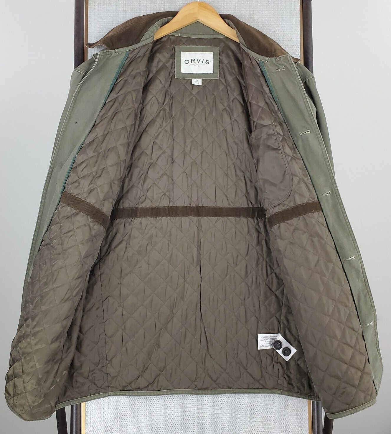 ORVIS Size Large Mens OD Green Cotton Insulated Field Jacket Corduroy