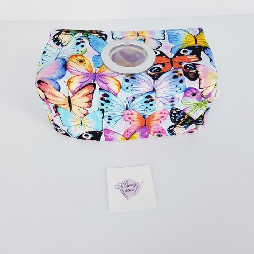 Tissue Box Cover Handmade Multi-Coloured Butterfly Print Silver Circle Opening - Picture 7 of 11
