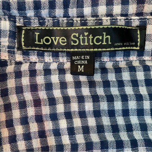 Love Stitch Girlfriend Snap Top Womens Sz Med Fits Small Plaid Gauzy 100% Cotton - Bild 7 von 12