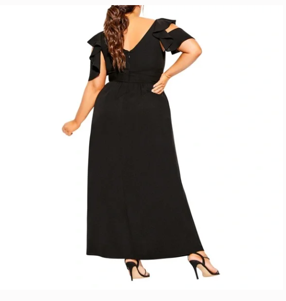 CITY CHIC FRILL TREASURE BLACK MAXI DRESS sz L/ 20W | eBay