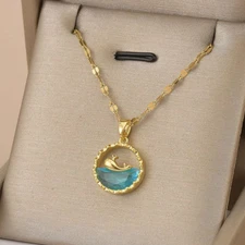 Womens Necklace Water Pendant 18K Gold Plated Stainless Steel Jewelry Gift New