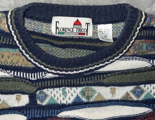 Vintage 80/90er Florence Tricot Italy Coogi Style Herren M 3D Struktur Strick Pullover - Bild 3 von 10
