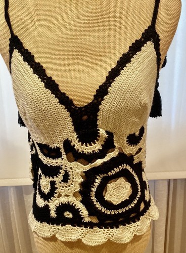 ANDRES OTALORA FABULOUS ACRILYC THREAD CROCHET BLACK AND OFF WHITE TOP , s L - Picture 8 of 19