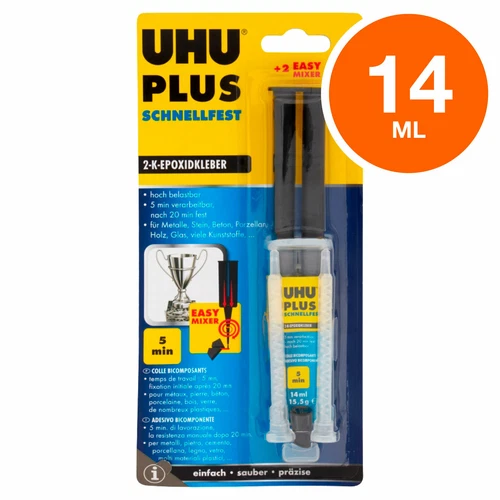 UHU Adesivo Plus 5 Minuti Colla Epossidica Presa Rapida Con Miscelatori da 14 ml