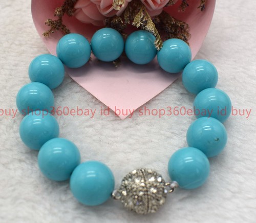 Pretty 14mm multicolor Shell Pearl (Not Pearl ) Gems Round Beads Bracelet 7.5in - Picture 32 of 38