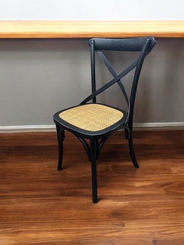 Black Cross Back Dining Chair Comfortable Hand Finished Wooden Rattan Seat Cafe - Picture 5 of 9