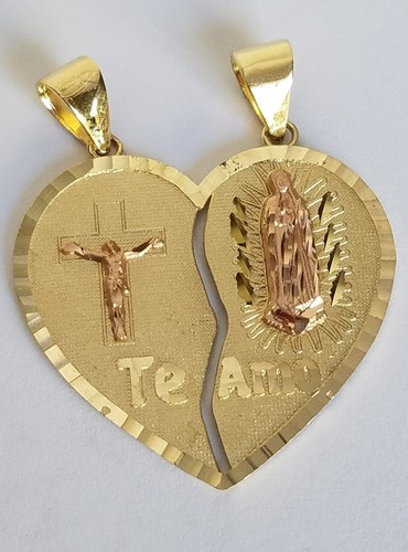 Dije Colgante Gran Corazón Dividido Oro Amarillo Sólido Real 14k 2 Piezas Te Amo Jesús - Imagen 7 de 10