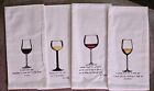 New Kitchen Dish Towels Cotton Wine Print w/ Funny Saying WC Fields Set of 4