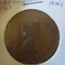 1967 Great Britain 1 One Penny Queen Elizabeth II Large Cent World Coin B