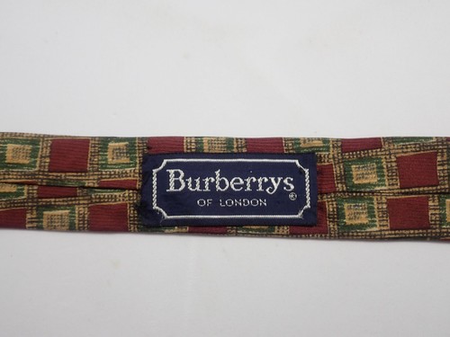 BURBERRYS OF LONDON RED & TAN SQUARES GEOMETRIC HAND SEWN 100% SILK NECK TIE - Picture 2 of 11